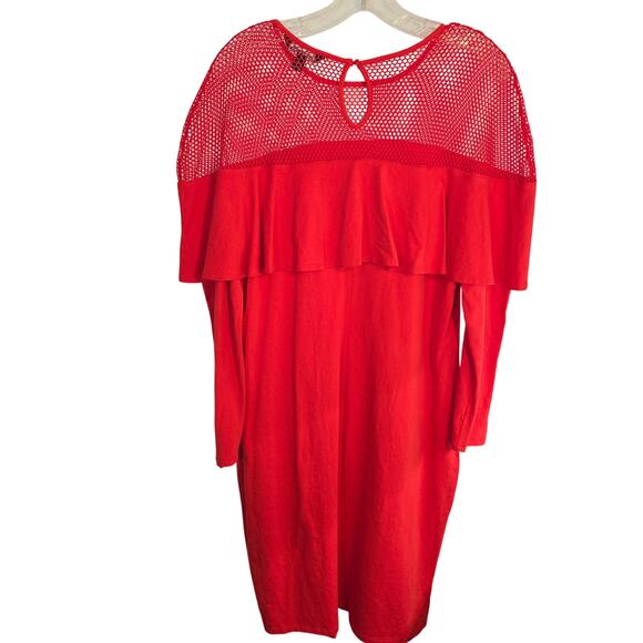 Project Runway OX Red Ruffle Net Women's Long Sleeves Dress Plus Size 14W 16W - Picture 5 of 6